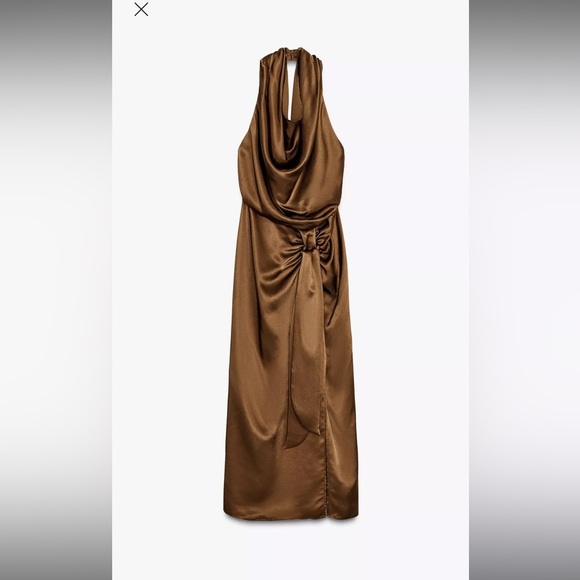 Satin effect halter midi dress - Picture 4 of 5